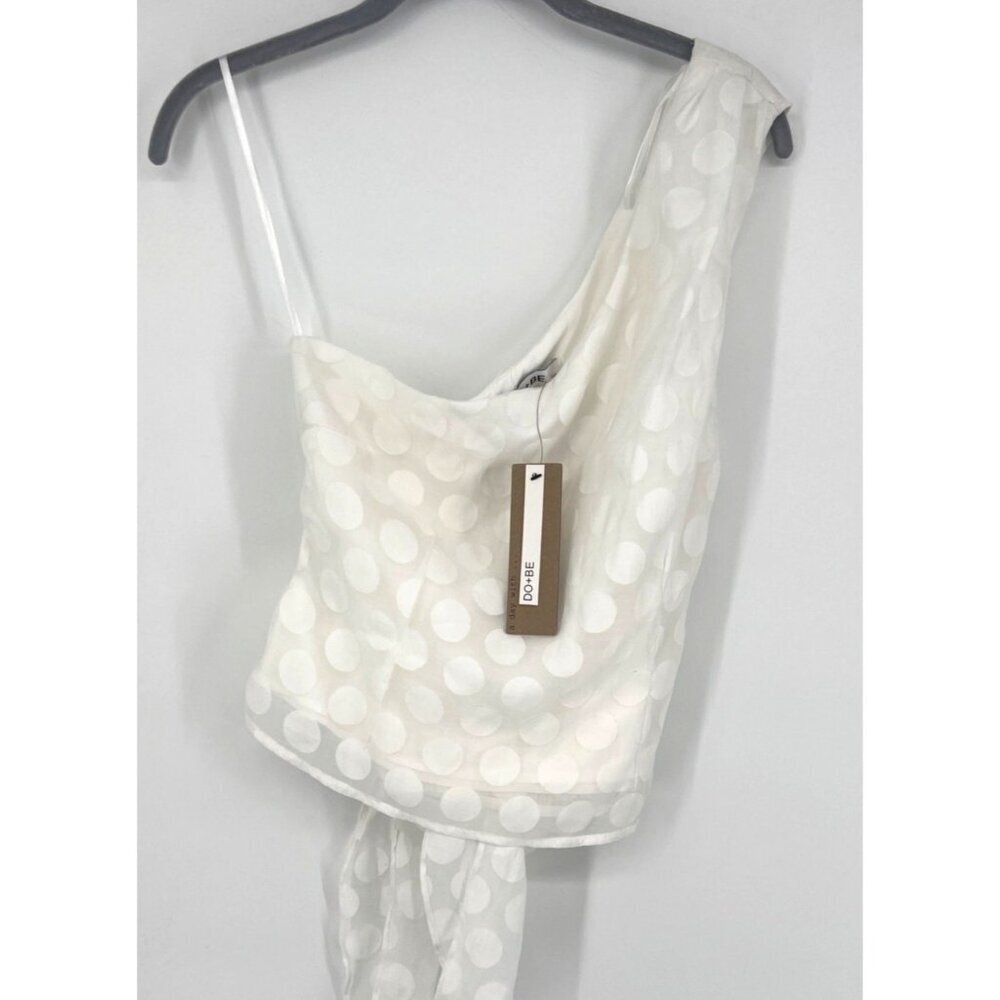 Do + Be Womens One Shoulder Bow Tie Polka Dots Size Large White